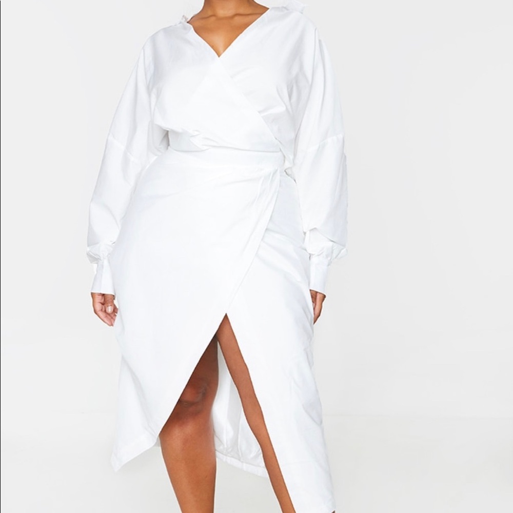 Plus White Poplin Midi Shirt Dress